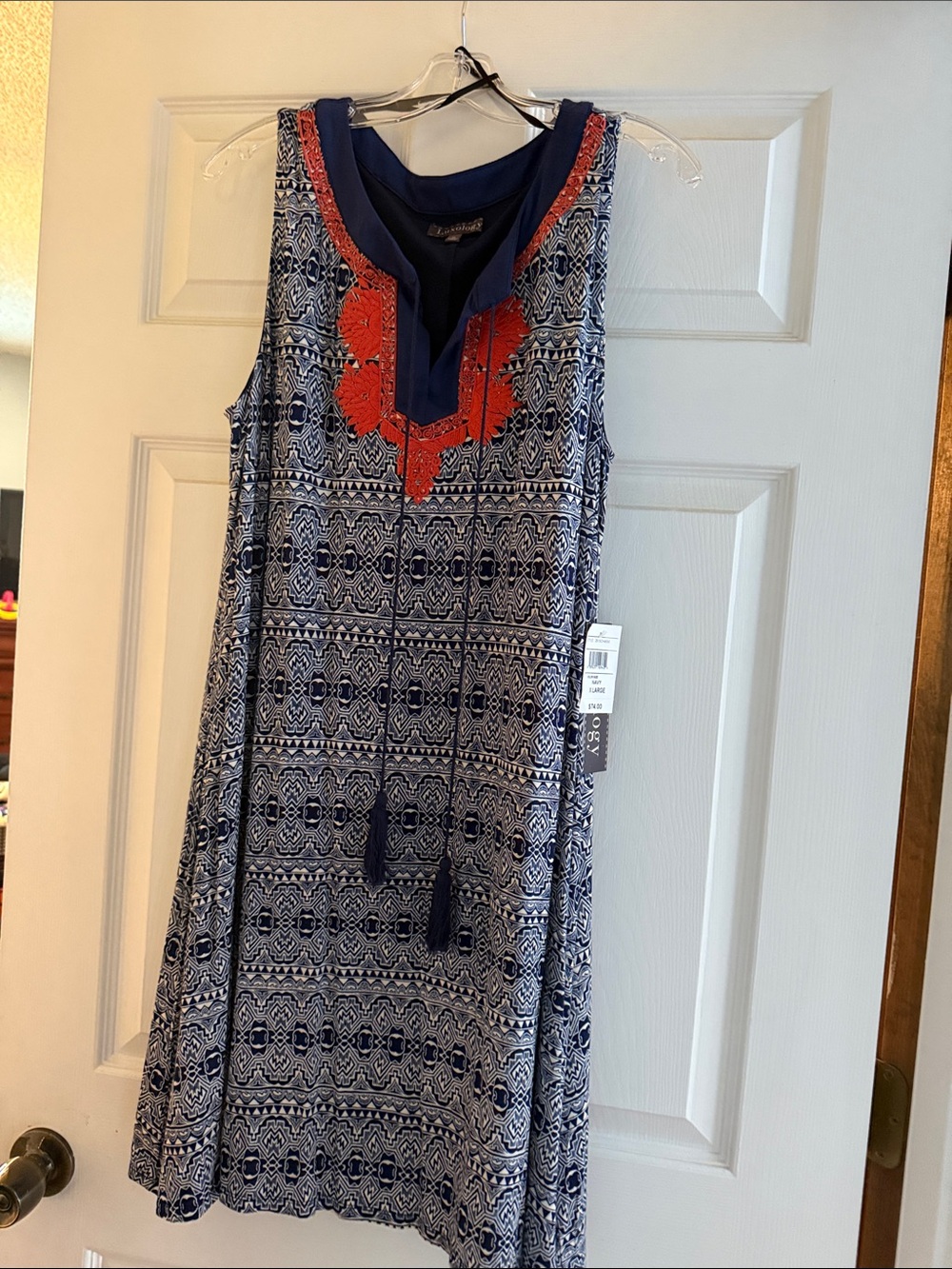 Luxology Navy and Coral Embroidered Tunic